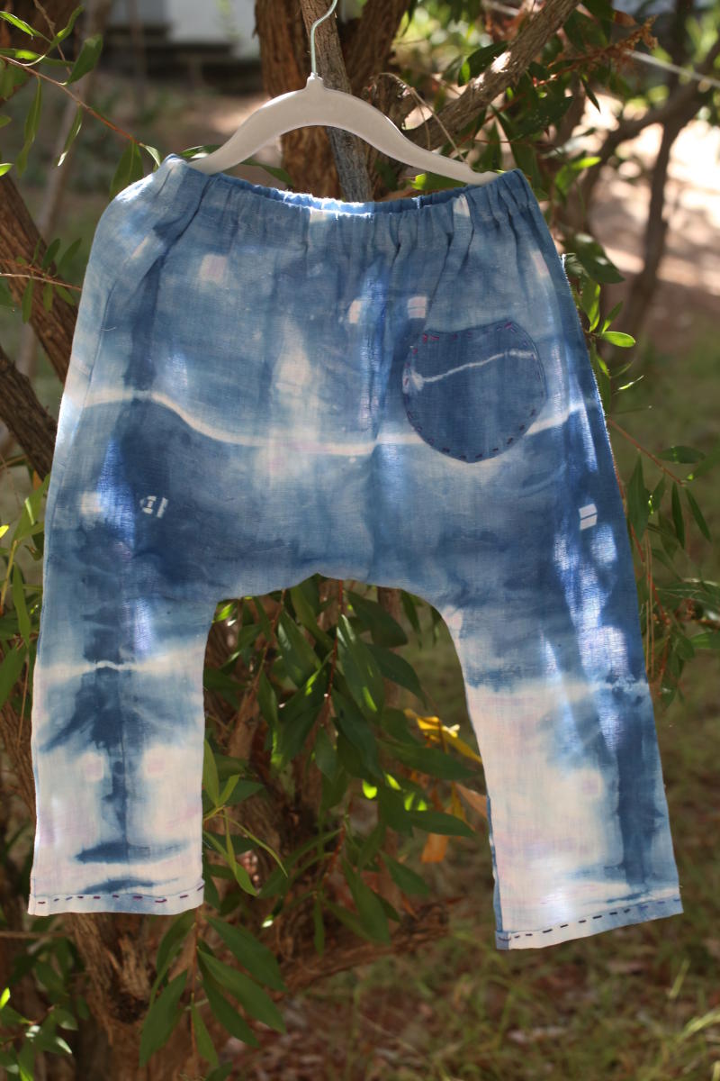 Indigo dyed, shibori technique, linen