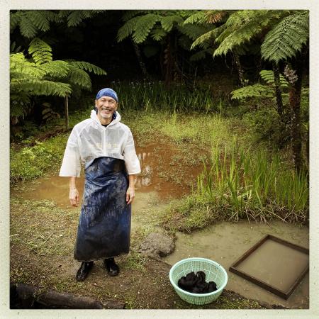 Dyeing with mud at Kanei Kogei, Amami Island