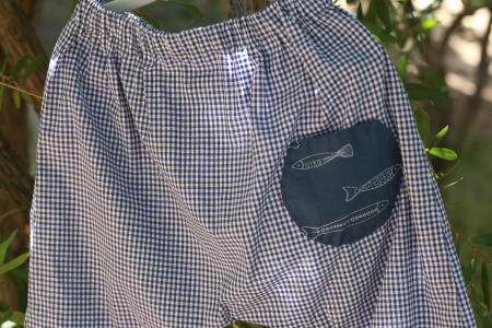 Gingham, Japanese fish printed pocket